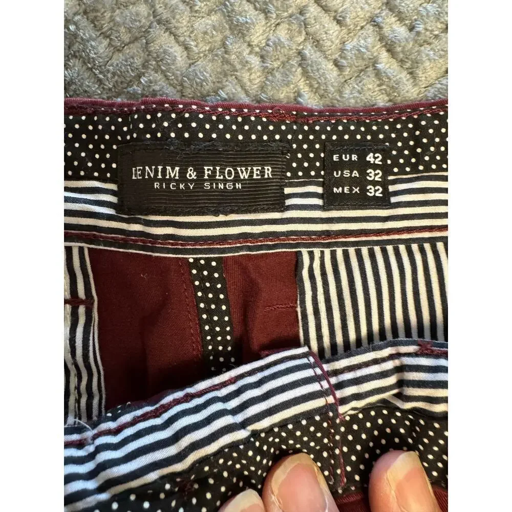 Denim & Flower Ricky Singh Men's Shorts Cranberry Burgandy Gold Anchor Size 32